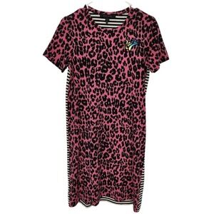 Marc Jacobs Midi Vintage Dress Women's Size XS  Pink Leopard Print Back Stripped